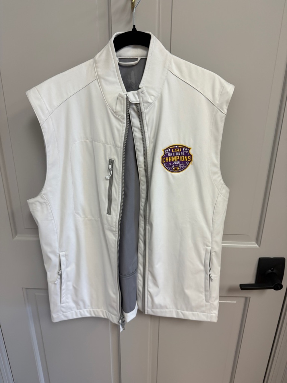 johnnie-O White Sleeveless Vest with Purple & Gold Championship Patch
